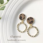 ふわふわ レオパード リングピアス 
