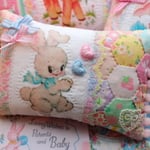 hana*ハンドメイド★レトロアニマルのピロークッションmini★ホワイトバニーちゃん