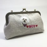 yokko4538様オーダー品☆犬の手刺繍で通帳も入るがま口ポーチ