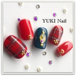 赤×チェック/スワロフスキー/付け爪/ネイルチップ/ネイル/上品/華やか/シンプル/綺麗/ジェル