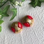 ヴィンテージ クロスデザインアクリルボタン クゴールド×レッド 2個セット