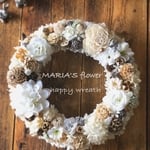 happyリース ホワイトゴールド  花雑貨 大人可愛い 大人のリース  ウェルカムリース 両親贈呈品 玄関リース