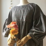 ギャザーたっぷり袖★ハイウエストワンピース★グレンチェック
