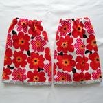 ひざあて：北欧風赤花柄×紫小花柄