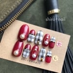 パールが上品♡ギンガムチェック×ボルドー
