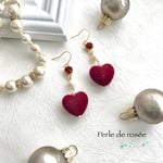 スワロとフロッキーハートのピアス/イヤリング  ＊レッド＊