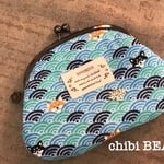 柴犬が波間に顔を出すがま口ポーチ♪ブルー