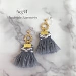 【再販】オルテガ柄タッセルのノンホールピアス 