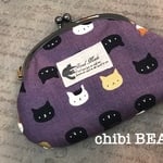 ねこいっぱいのがま口ポーチ♪(紫色)