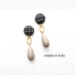 check🖤tweed cabochon&Acryl drop【イヤリング】★①red or②yellow