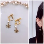 小ぶり パールと雪の結晶 イヤリング  樹脂 ノンホール ピアス 秋 冬
