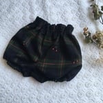 気まぐれさくらんぼ刺繍×ウールのタータンチェックのかぼちゃパンツ