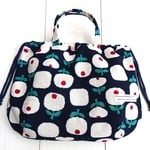 ▼New▼きんちゃくbag■北欧テイスト/ふんわりフラワー柄（ネイビー） 