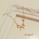 **gold ribbonコットンパールネックレス