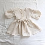 [再販]前開き袖ぷっくりワンピース(ベルト付き)