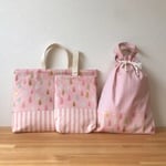 入園3点セット  きらきらラメしずく（ピンク）×ストライプ　女の子