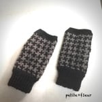 【再販4】ニット千鳥格子指なし手袋（ブラック&グレー）