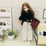 リカちゃん服♡ボリューム袖黒トップス＆ベージュコーデュロイワイドパンツ ＆ベルトset