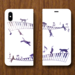 ネコ🐈と星☆のピアノ🎹 帯なし手帳型スマホケース iPhone11・11Pro・11ProMaxにも対応！
