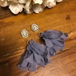 シフォンタッセルsmork  blue×アンティークカボション♡ピアス・イヤリング