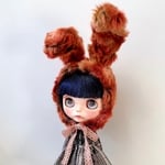 ブライス アウトフィット うさ耳ファーボンネット MIXローズ(たち耳)