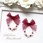  オーガンジーリボン&パール しずくフープピアス/ イヤリング