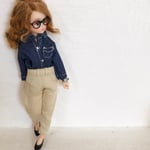  濃いめポケ付きデニムトップス+コクーンパンツセット♡