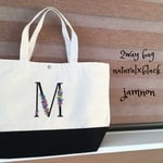 名前入り2WAYイニシャル刺繍トートバッグLサイズ＊ナチュラル×ブラック