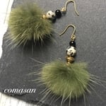ダルメシアンジャスパー  オニキス  ファー   チタンフックピアス(グリーン)