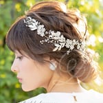 再...販★ヘッドドレス フラワー&リーフモチーフの小枝アクセサリー ブライダルヘッドドレス ヘッドピース 結婚式に