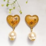 押し花ピアス/イヤリング 〈mustard×コットンパール〉