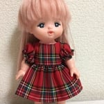 受注販売メルちゃんサイズの赤チェックワンピ