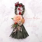 華やかシックにお正月♡タッセル型モダンしめ縄   モスグリーン（ダリアオレンジ）