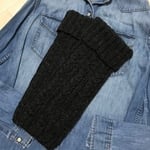 シェットランドウール100% アラン模様のレッグウォーマー 濃淡ブラック