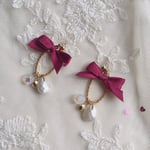 Red ribbon × whoop earring/pierce