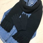 【オーダー品】メリノウール100%のシンプルマフラー＆手袋 スミクロ