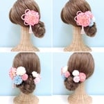 【再販】＊ 【10点セット】七五三 髪飾り ダリア(ピュアピンク)と丸菊(ブルー） ＊