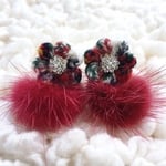 新作🎄♥️🐑Harris Tweed Flowers🐑♥️🎄もふもふボルドーファーでおめかしイヤリング✨🎅🏻🎄Xmas color ver.🎄🎅🏻Swarovski✨☆
