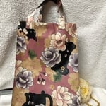 A4が入るラミネートバック 和柄花と黒猫  ピンク