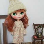 【送料無料】リカちゃん、ブライス  花柄袖ギャザーワンピース、ピアスセット