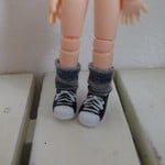 オビツ11 ブルー杢×グレー杢 太ボーダー アンクルソックス  くるぶし丈 靴下