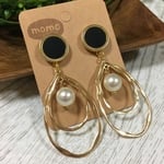 ゴールドチャーム×パールの大ぶりピアス・イヤリング♡(ブラック)