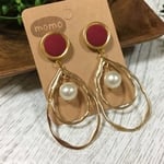 ゴールドチャーム×パールの大ぶりピアス・イヤリング♡(レッド)