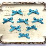 最高級イタリアリボン【約20～25mm  8個】16kマルカン付  ほつれ止め済♥サテンリボンチャーム    ターコイズ