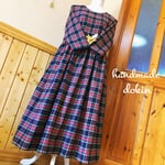 起毛タータンチェックのギャザーワンピース