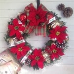 クリスマス　大きなドアリース　ポインセチアシルバー