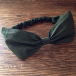 再販 リボンのヘアバンド  ミジンコボーダー緑