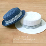 《再販》花格子柄の麦わら帽子　｟親子セット‐ｗｈｉｔｅ/ｎａｖｙ｠
