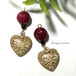 300円☆柄入クリアハートチャーム☆メロンレッドのピアス/イヤリング