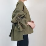 【受注生産】※カーキ※ バックプリーツバルーンリボンスリーブトップス